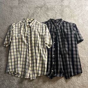 Lot of (2) George Mens XL Plaid Button Up Shirt Short Sleeve Casual Cotton 46-48